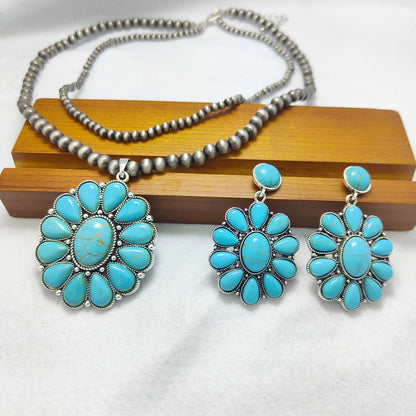 White Turquoise Flower Necklace Set