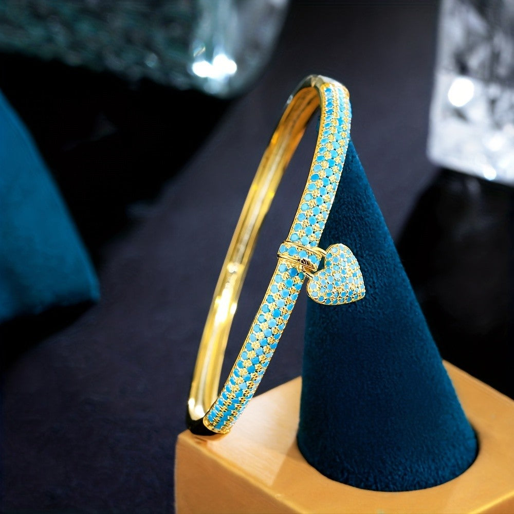 Blue Stone Heart Charm Bangle