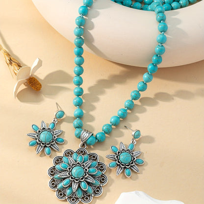 Turquoise Floral Layered Necklace Set