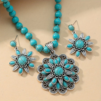Turquoise Floral Layered Necklace Set