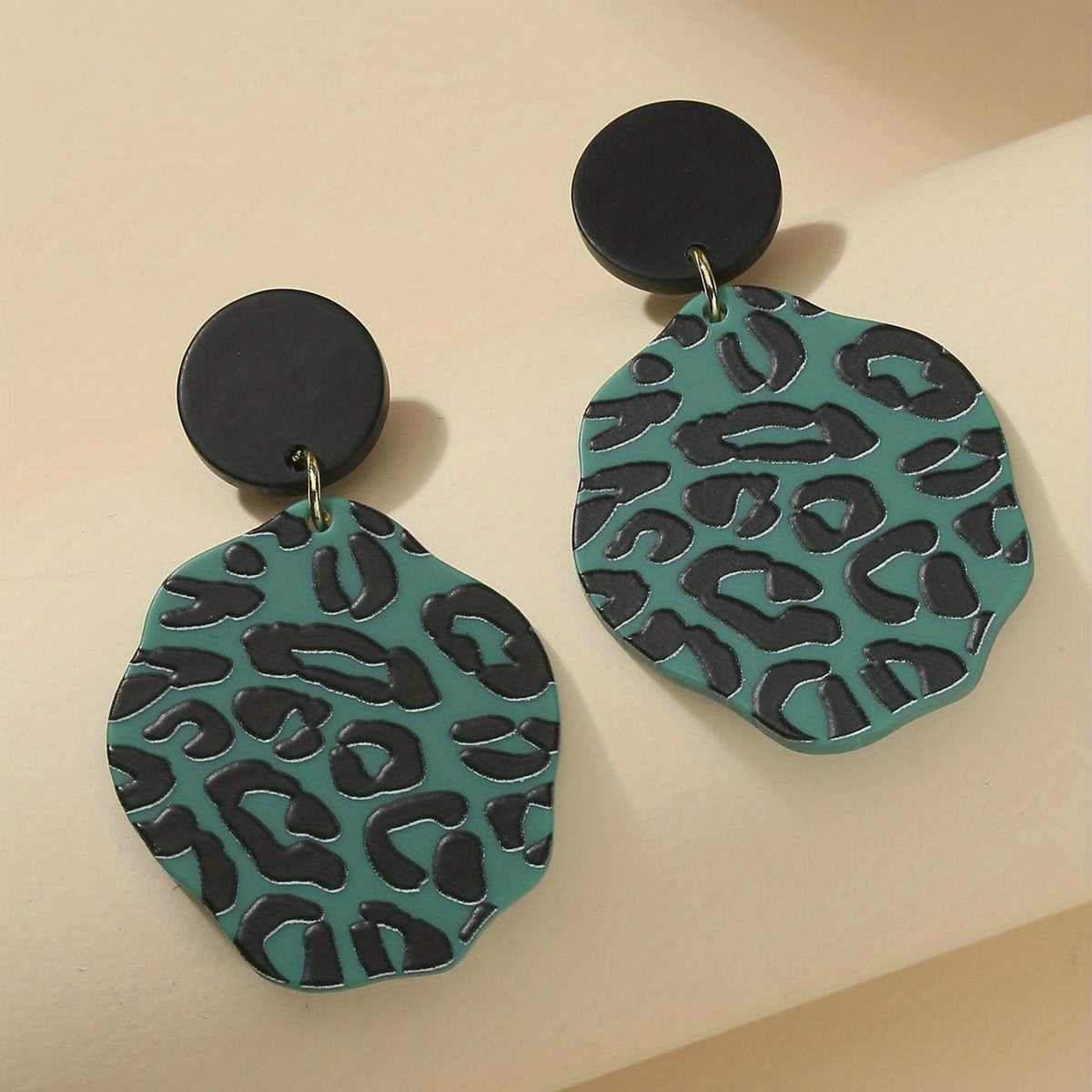 Teal Leopard Disc Earrings