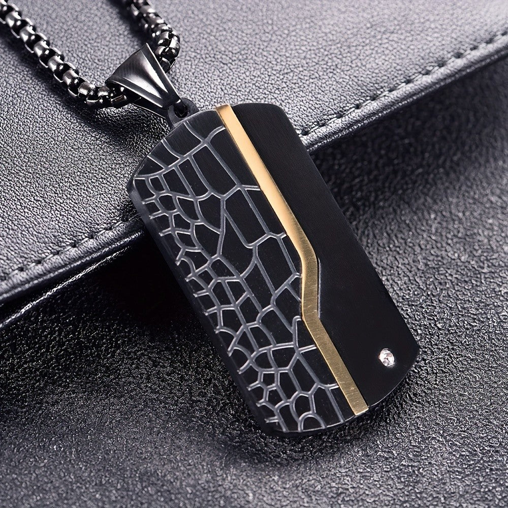 Black Textured Dog Tag Necklace