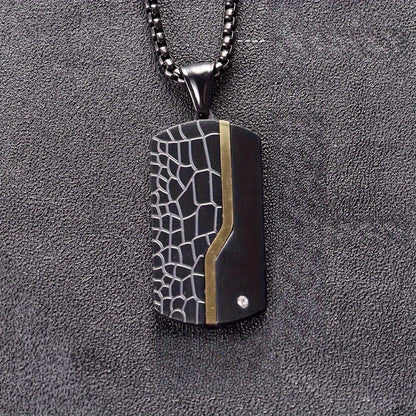Black Textured Dog Tag Necklace