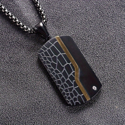 Black Textured Dog Tag Necklace