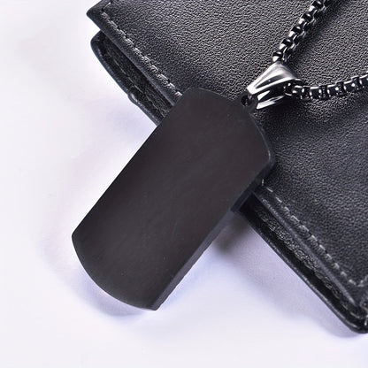 Black Textured Dog Tag Necklace