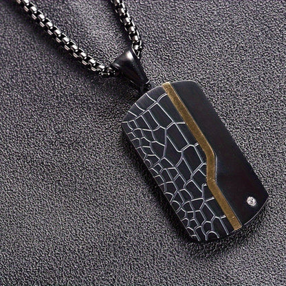 Black Textured Dog Tag Necklace
