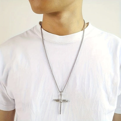 Black Cross Sword Pendant Necklace