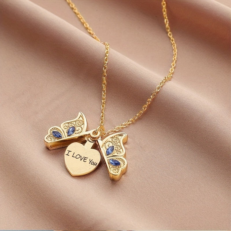 Openable Butterfly Heart Necklace