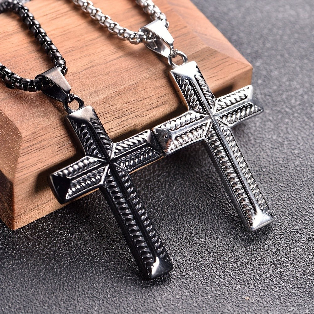 Black Rope Texture Cross Pendant
