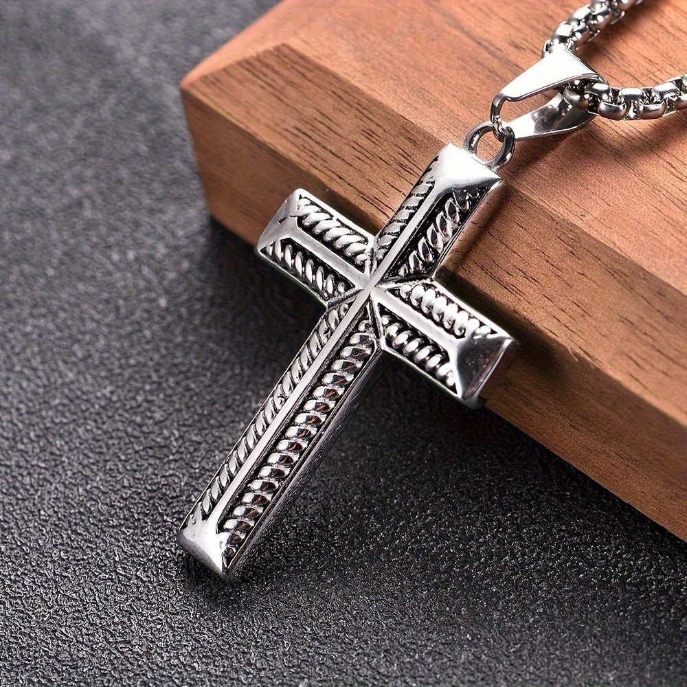 Black Rope Texture Cross Pendant