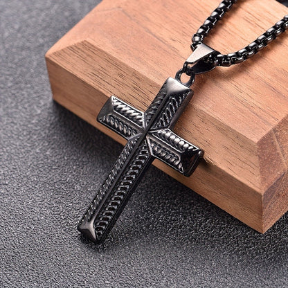 Black Rope Texture Cross Pendant