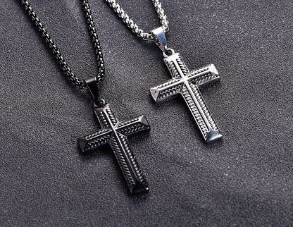 Black Rope Texture Cross Pendant