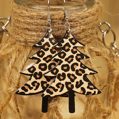 Leopard Print Christmas Tree Earrings