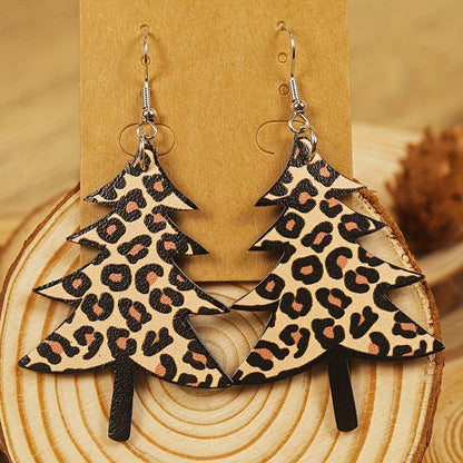 Leopard Print Christmas Tree Earrings