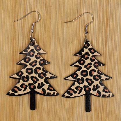 Leopard Print Christmas Tree Earrings