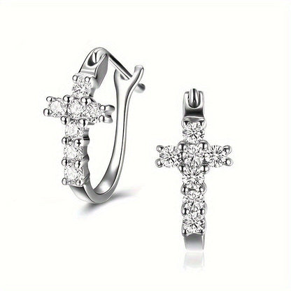 Crystal Cross Huggie Earrings