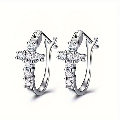Crystal Cross Huggie Earrings
