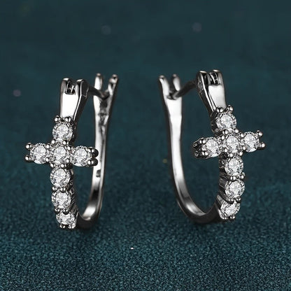 Crystal Cross Huggie Earrings