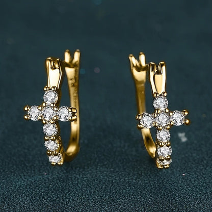 Crystal Cross Huggie Earrings