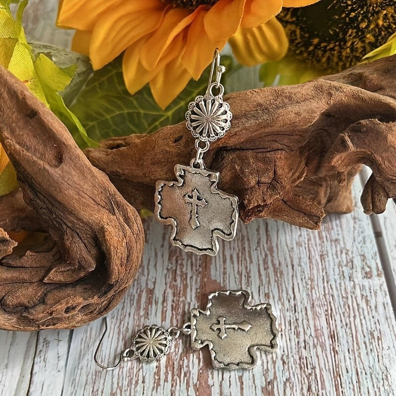 Vintage Cross Drop Earrings
