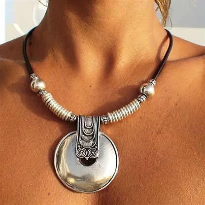 Silver-Tone Disc Cord Necklace