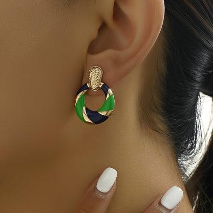 Green & Navy Enamel Hoop Earrings