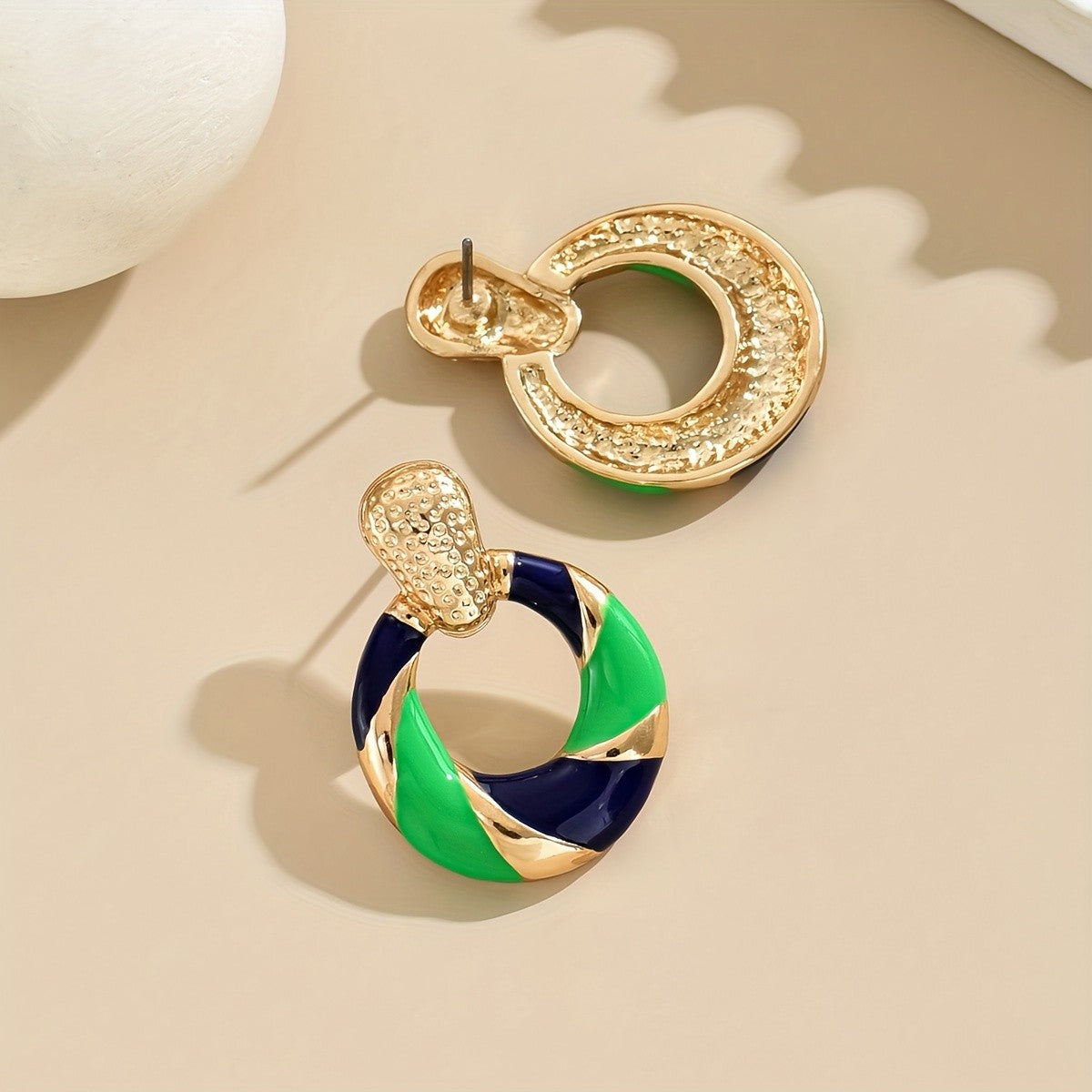 Green & Navy Enamel Hoop Earrings