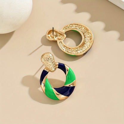 Green & Navy Enamel Hoop Earrings