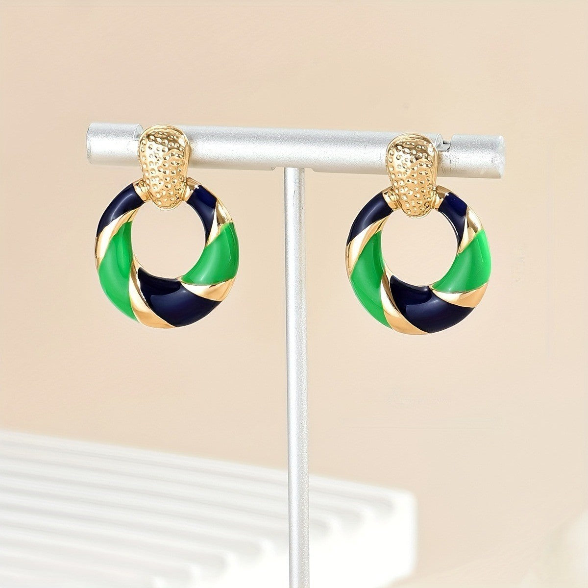 Green & Navy Enamel Hoop Earrings