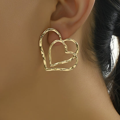 Textured Double Heart Stud Earrings