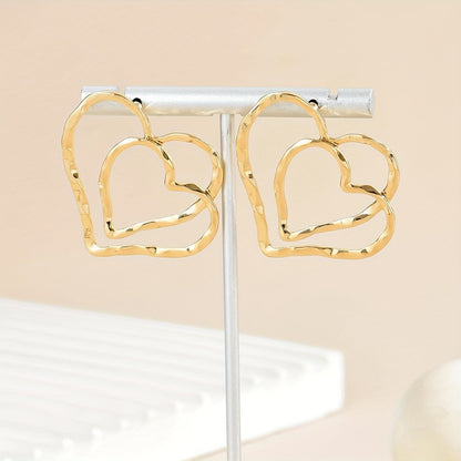 Textured Double Heart Stud Earrings