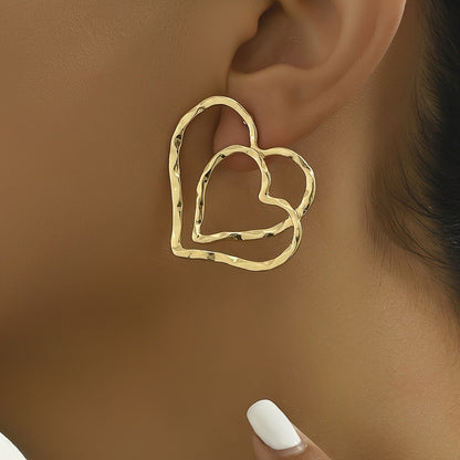 Textured Double Heart Stud Earrings