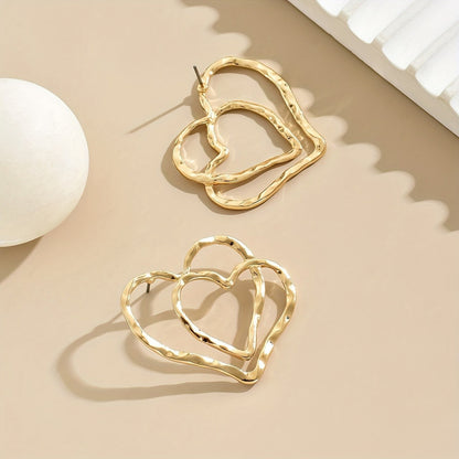 Textured Double Heart Stud Earrings