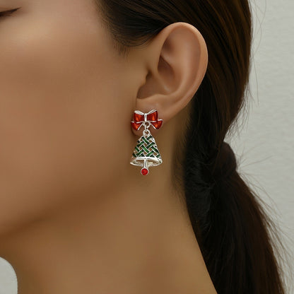 Green Christmas Tree Drop Earrings