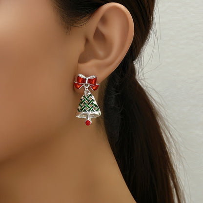 Green Christmas Tree Drop Earrings