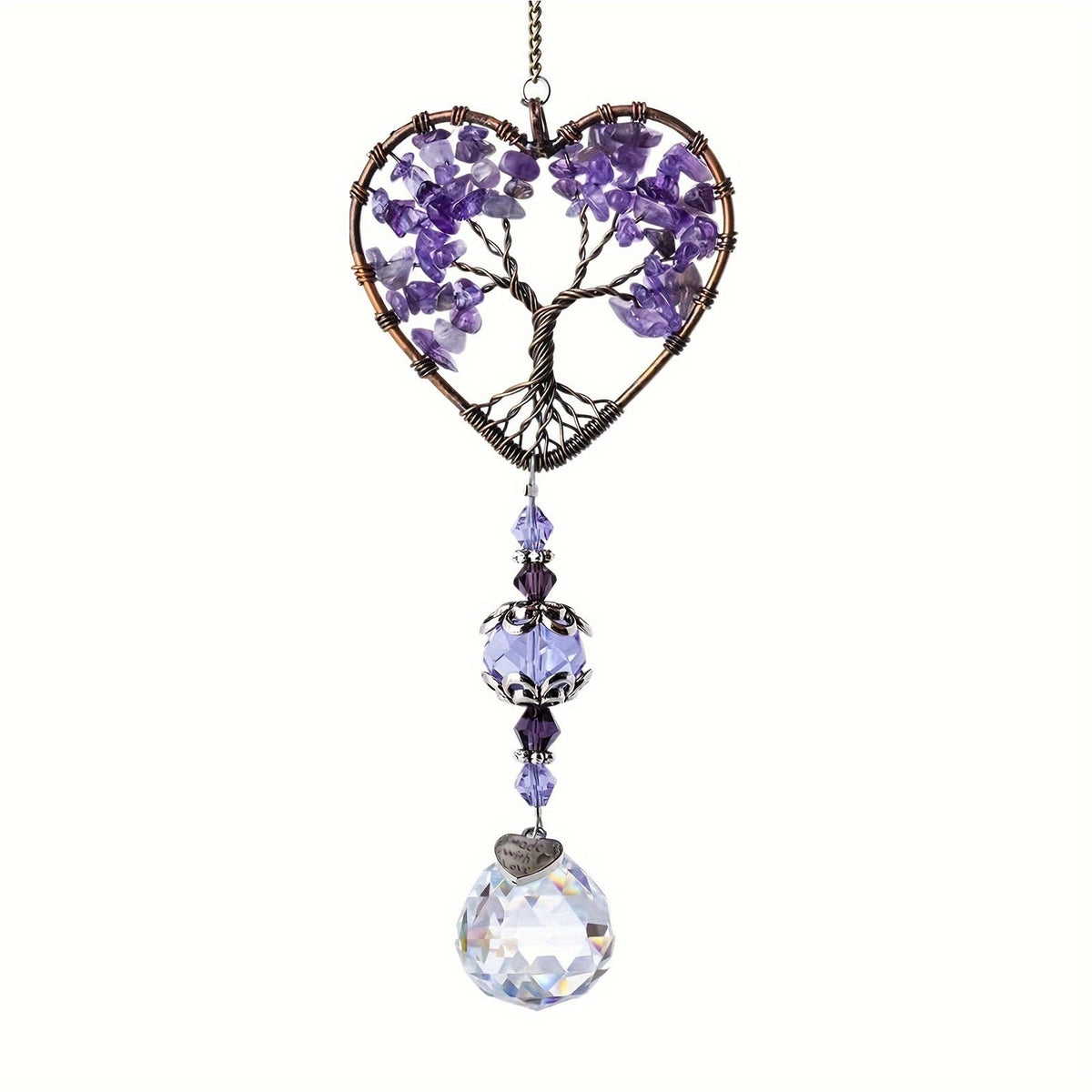 Purple Amethyst Heart Tree Suncatcher