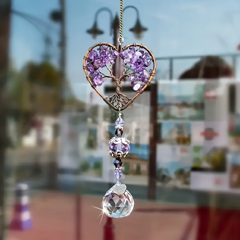 Purple Amethyst Heart Tree Suncatcher