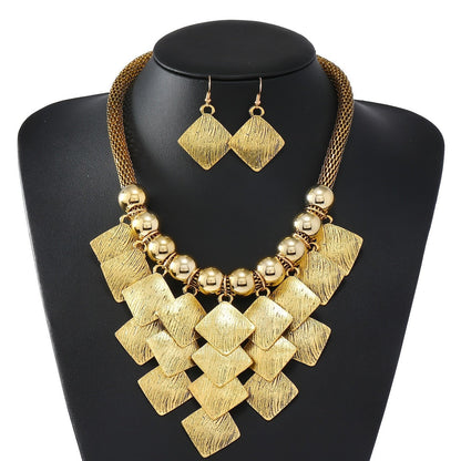 Textured Square & Bead Necklace Set
