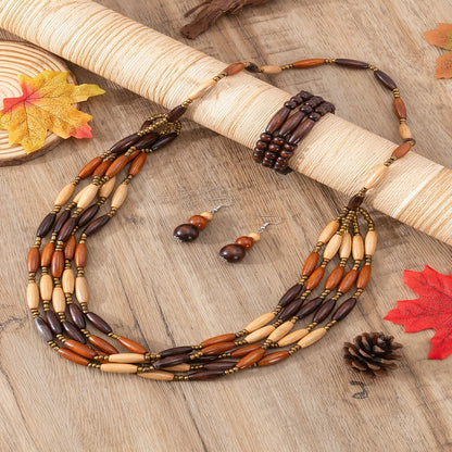 Two-Tone Wooden Bead Jewelry Set