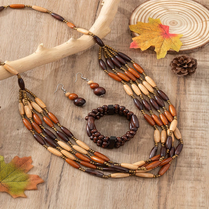 Two-Tone Wooden Bead Jewelry Set