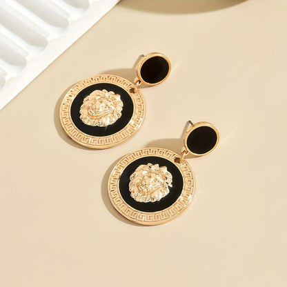 Lion Medallion Drop Earrings