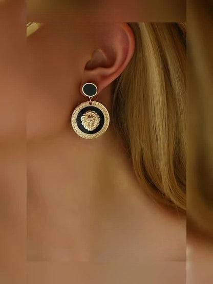 Lion Medallion Drop Earrings