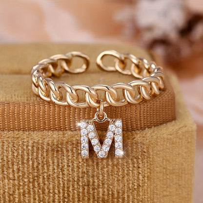 Crystal Initial Curb Chain Ring