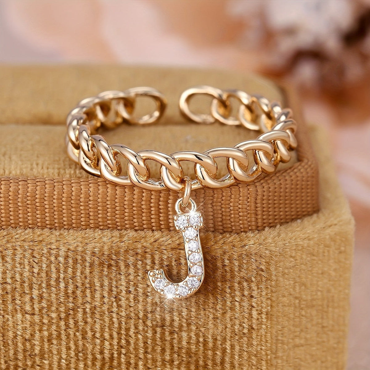 Crystal Initial Curb Chain Ring