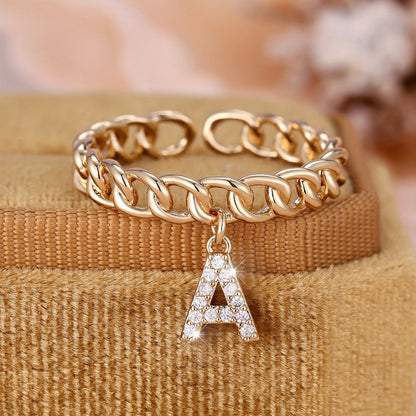 Crystal Initial Curb Chain Ring