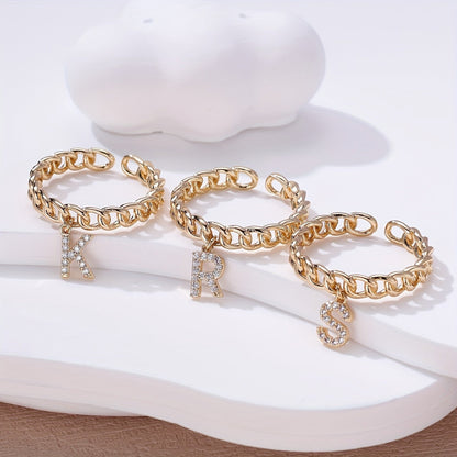 Crystal Initial Curb Chain Ring