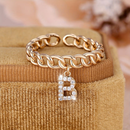 Crystal Initial Curb Chain Ring