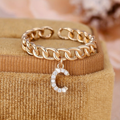 Crystal Initial Curb Chain Ring