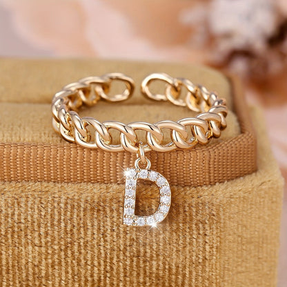 Crystal Initial Curb Chain Ring