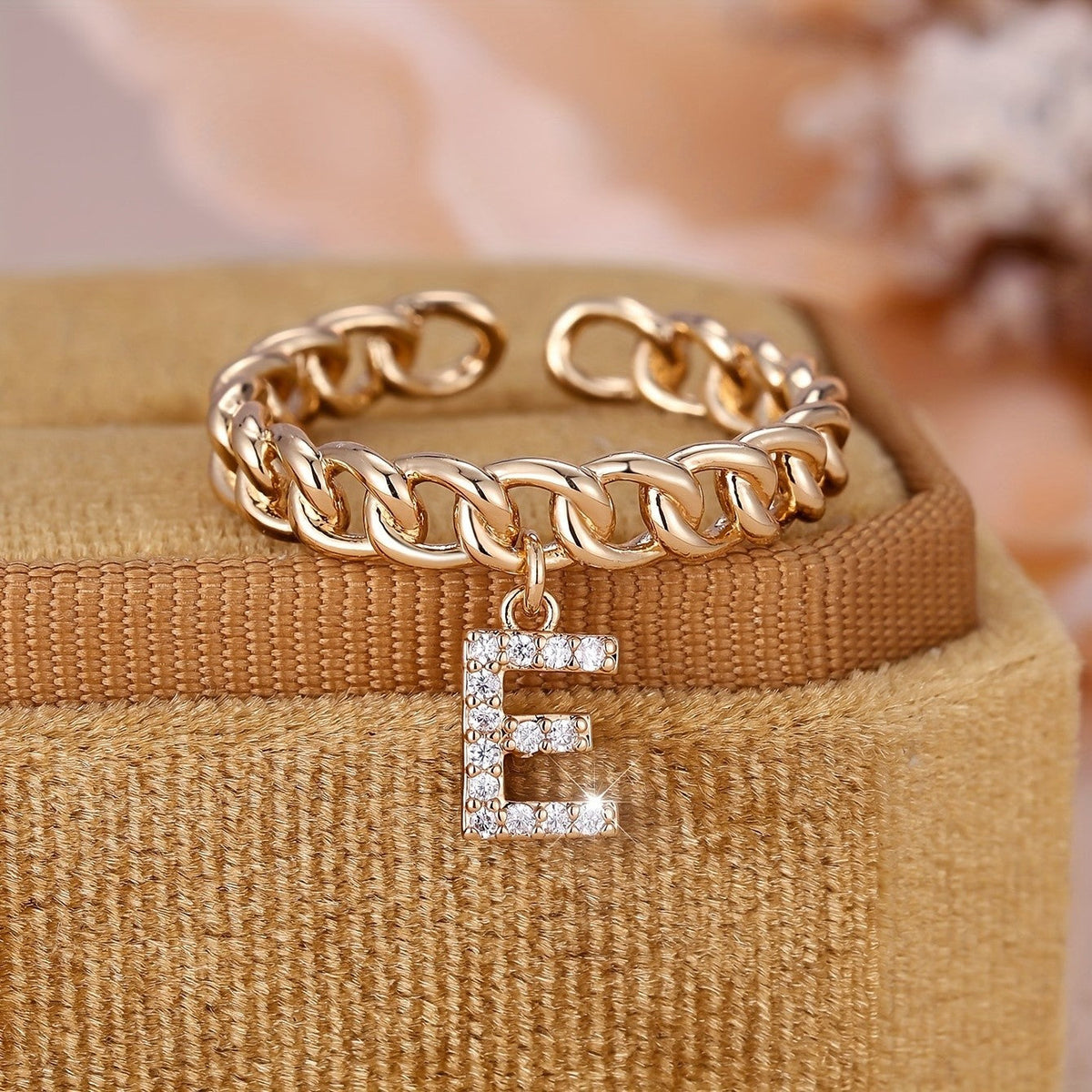 Crystal Initial Curb Chain Ring